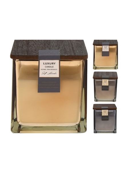 svíčka vonná sklo s dřevěným víčkem 10 x 10 cm