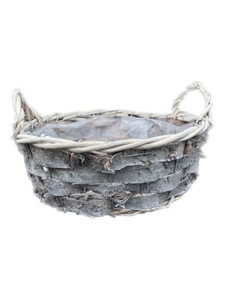 Květináč dekorační BŘÍZA ošatka uši proutí bělené 25 cm