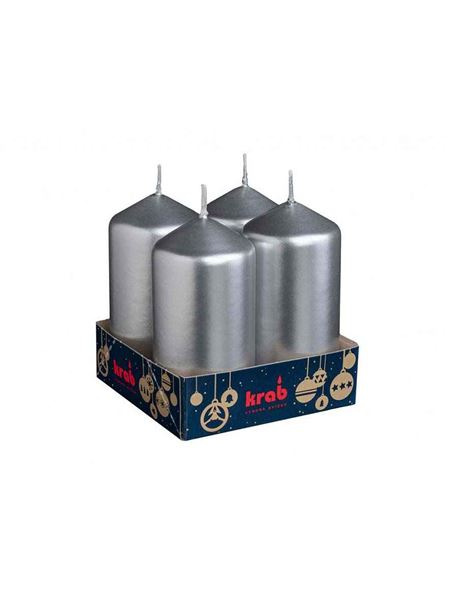 svíčka adventní válec 40x80 mm - metalická stříbrná 4ks