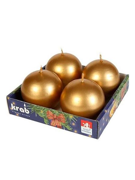 svíčka adventní koule 60 mm - metalická zlatá 4ks	