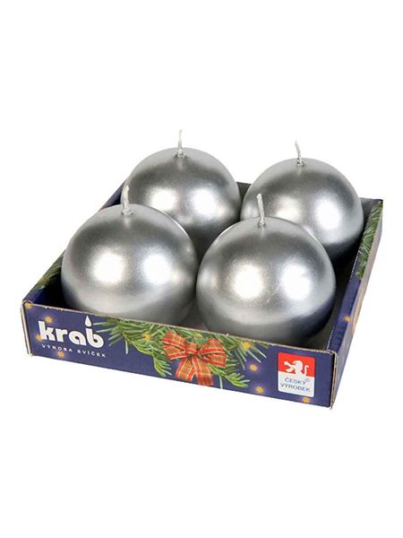 svíčka adventní koule 60 mm - metalická stříbrná 4ks	