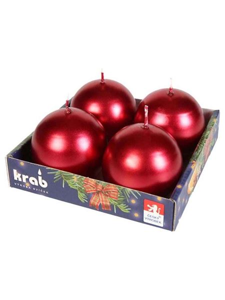 svíčka adventní koule 60 mm - metalická bordó 4ks	